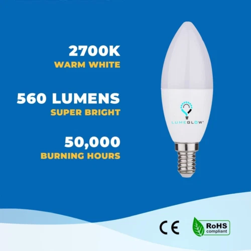 LumeGlow E14 kleine Edison Schraube LED Glühbirne | 6W warmweiß 2700k 2