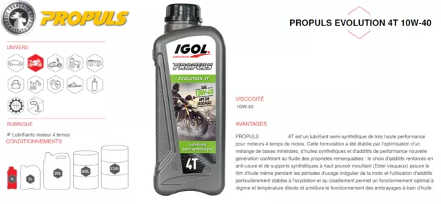 Bidon d'Huile Moteur 1/2 Synthèse IGOL PROPULS 4T 10W40 1L 1 Litre Moto/Scooter