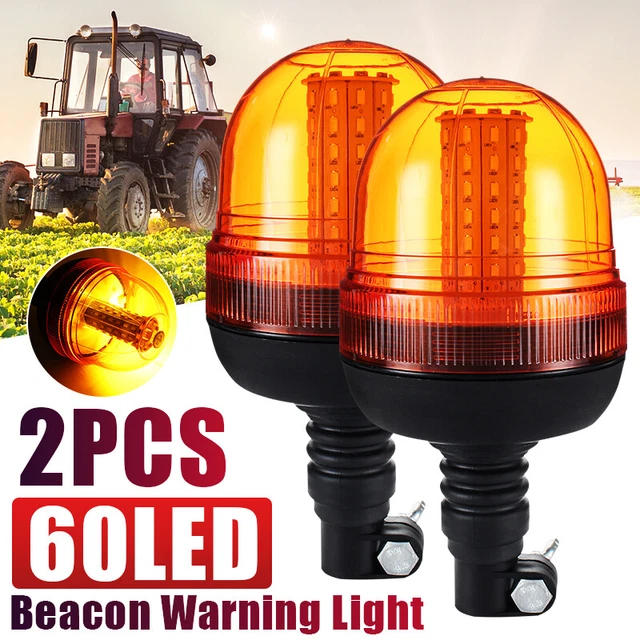 2x Rotating Flashing LED Light Amber Beacon Flexible DIN Tractor Warning