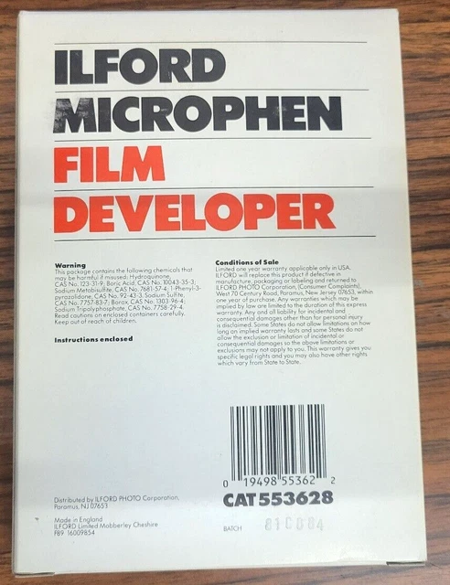 Desarrollador de películas Ilford Microphen (553628) para hacer 1 cuarto - 0,946 litros