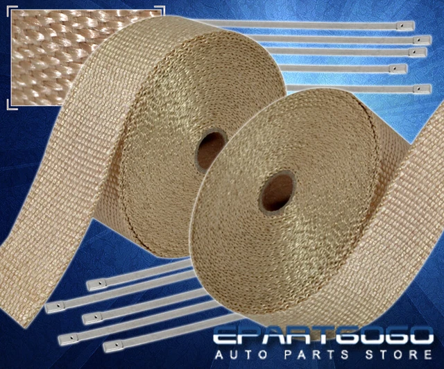 30Ftx2"X1.5mm Fiberglass Heat Wrap Shield Cover Pipe Kit Titanium