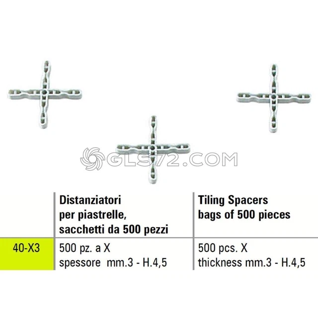 DISTANZIATORI A X PER PIASTRELLE SIGMA 40-X3 SPESSORE mm. 3 - H. 4,5 500 PEZZI