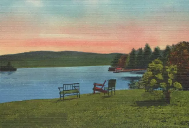 Eagle Bay looking at Fourth Lake & Cedar Island New York Linen Vintage Post Card