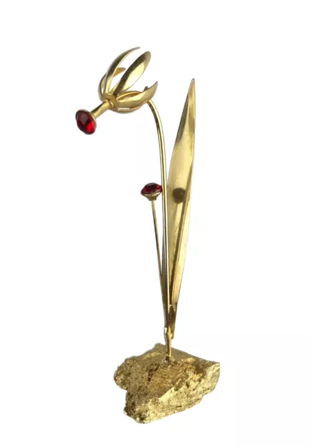 Metal Flower Figurine Goldtone Shooting Star Dodecatheon meadia on Rock Stand 4"