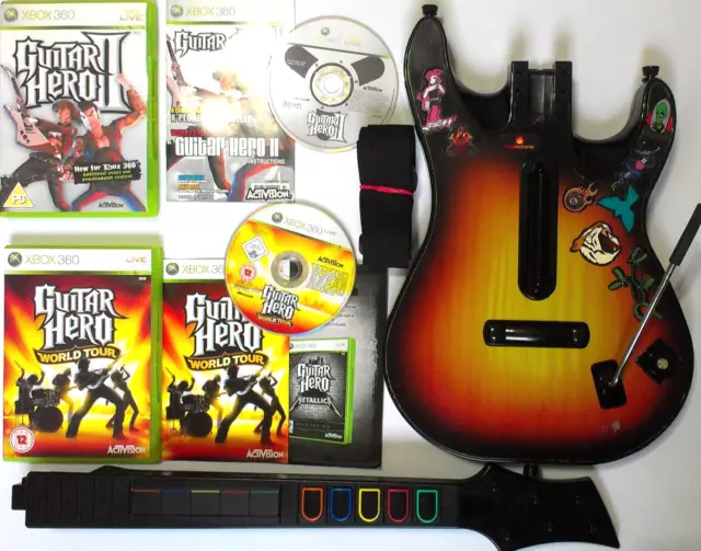 Xbox 360 Guitar Hero Wireless Controller World Tour, Shoulder Strap +Game Bundle