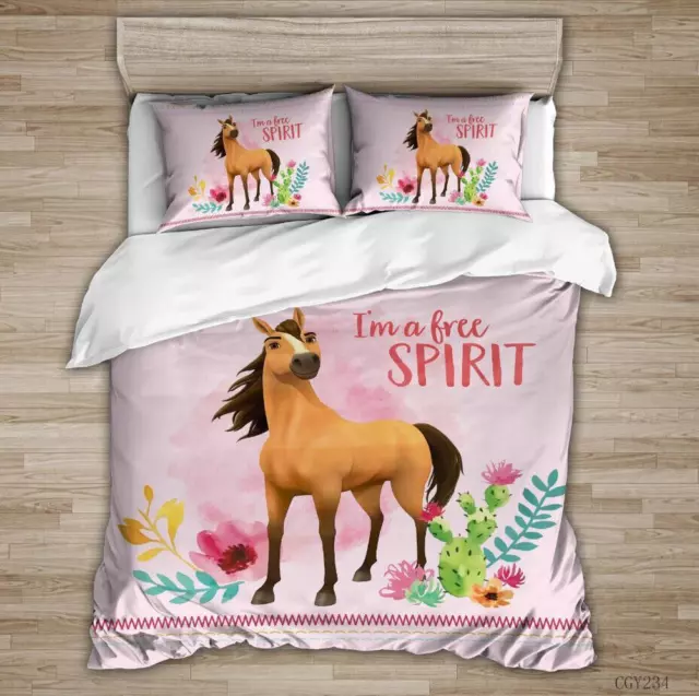 Pink Cartoon Horse Spirit Quilt Duvet Cover Set Full California King Bedding cq