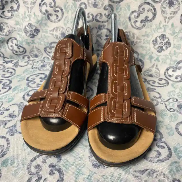 Clarks Laurieann Kay Womens T-strap Brown Leather Sandals Size 8W