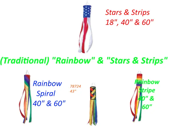 "Stars & Stripes" & "Rainbow Windsocks", Fade resistant SunTex fabric