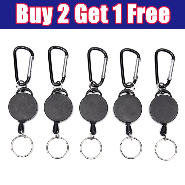 2 X Pull Ring Stainless Steel Heavy Duty Retractable Key Chain Recoil Keyring Uk