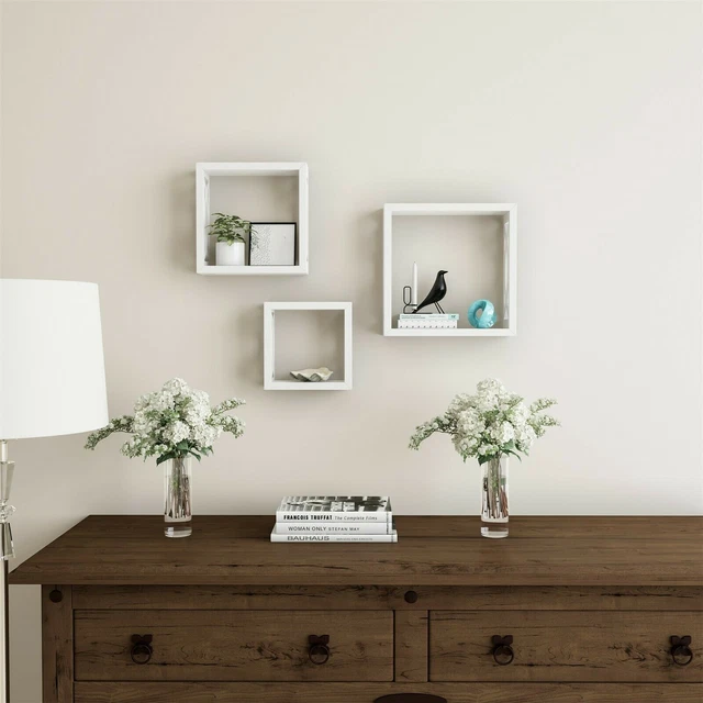 Set of 3 Floating Wall Cube Shelves Home Decor DIY Elegant Decorating