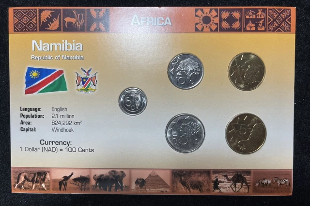 2025 Namibia Coin Set - 5 Bimetallic Coins (10, 20, 50, 1, 5) Uncirculated Mint