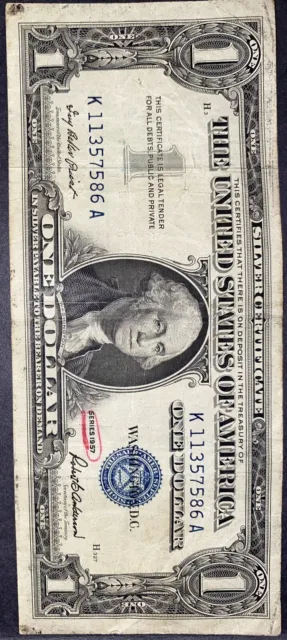 Series 1957 A Fancy 1 Dollar Silver Certificate Blue Seal
