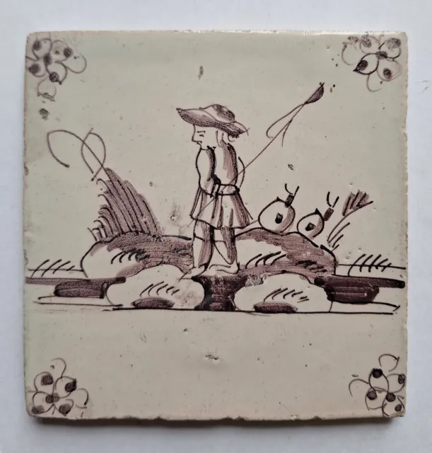 Antique Delft tile - 18th century - shepherd