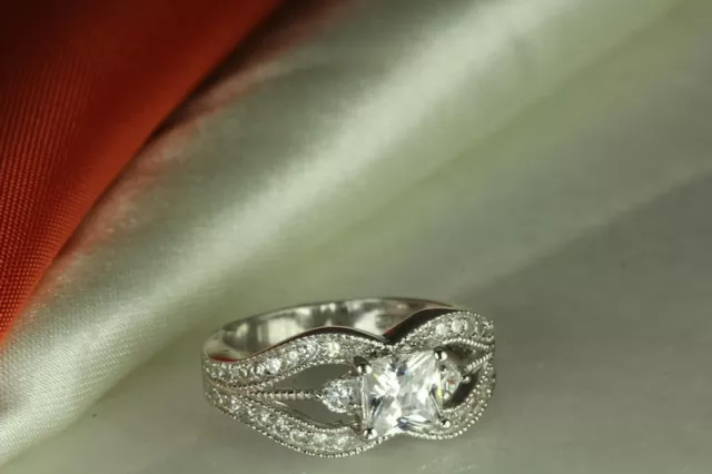 Sterling Silver 925 Princess Cut Cz Bridal Engagement & Wedding Halo 3 Ring Set 3