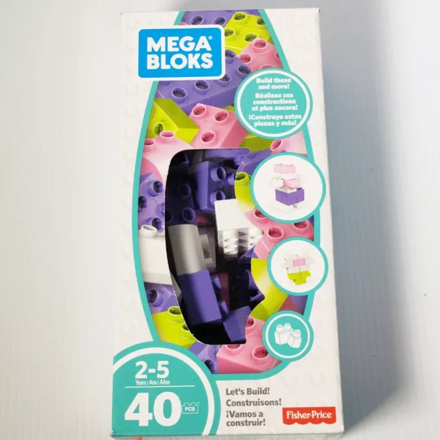 Fisher Price Mega Bloks Let's Build 40 Piece Purple Pink White Green Toys