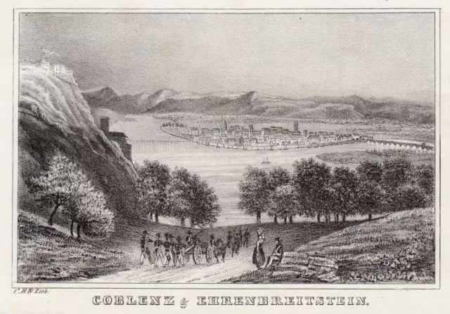 Koblenz Vista General Original Litografía Söderling 1846