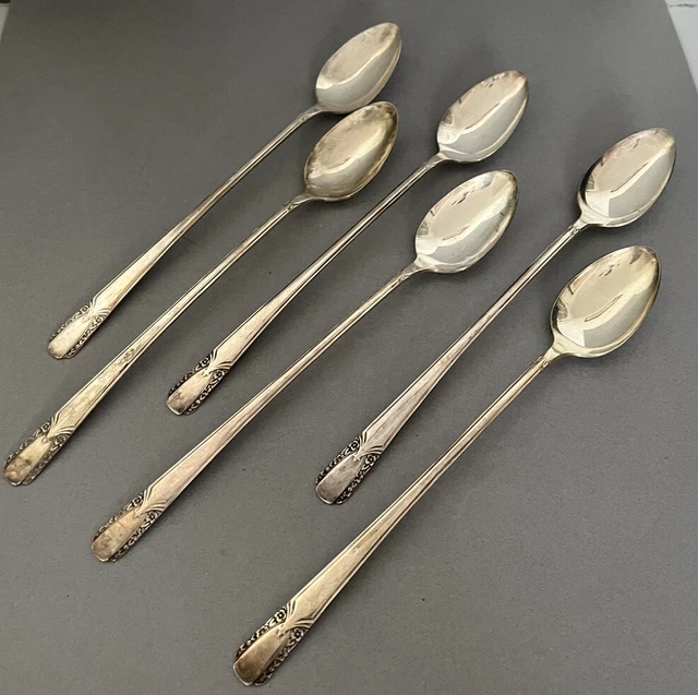 Set Of 6 Silverplated Flatware Iced Tea Spoons Pattern: TALISMAN 1938