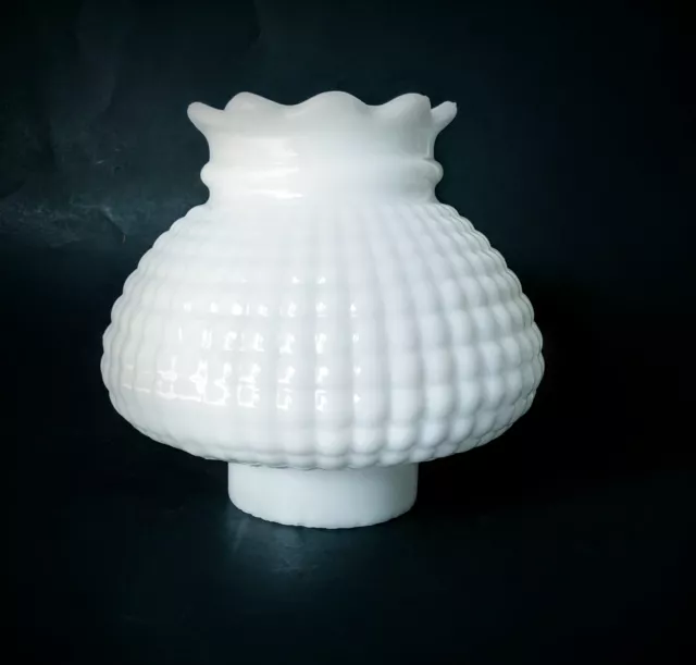 Vintage White Quilted  Milk Glass Hurricane Lamp Shade