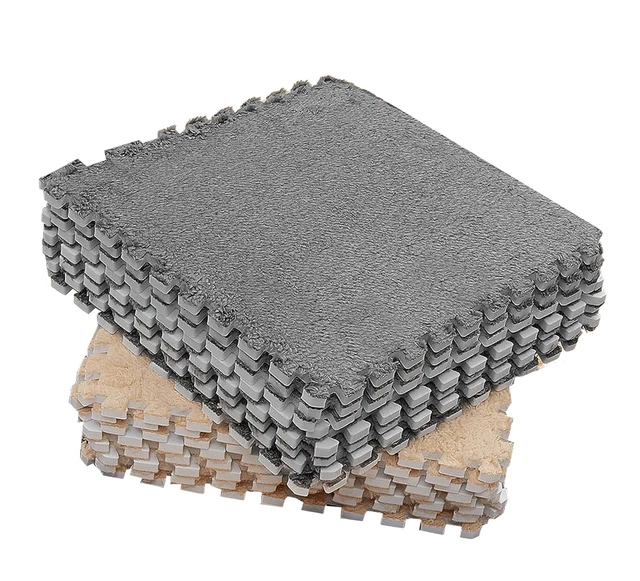 (Grey )10pcs Plush Foam Floor Mat Color Blocking Split Joint Interlocking