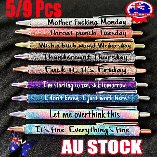 Funny Weekday + Work Glitter Metal Pens - 9 pieces - Beware - offensiv –  Bits and Pieces MO