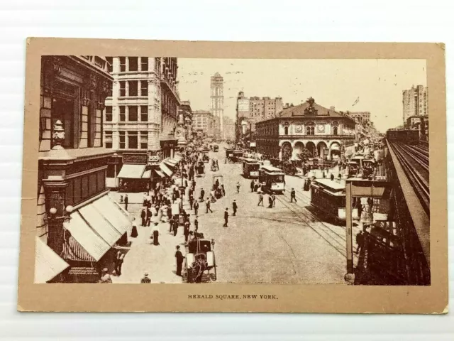 1909 Herald Square NY New York Trollies on Crowded Street, Vintage Postcard