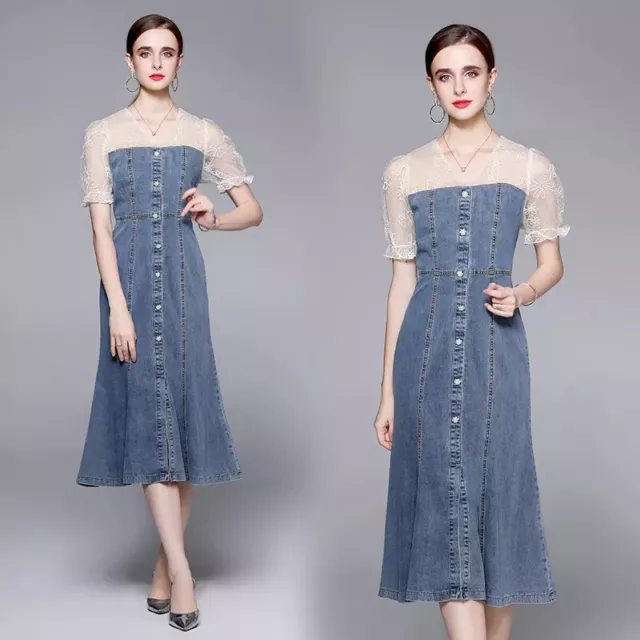Robe Femme Jupe Longuette Vintage Jeans en Jeans Bleu Chasuble Gipsy 20431