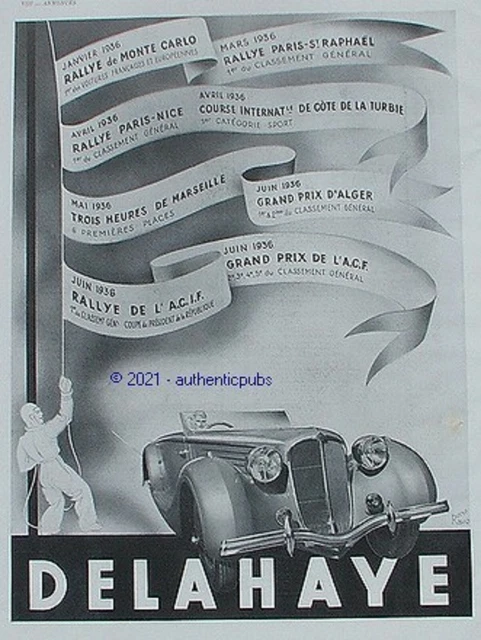 Publicite Delahaye Rallye Monte Carlo Paris Nice Grand Prix Alger Ravo De 1936
