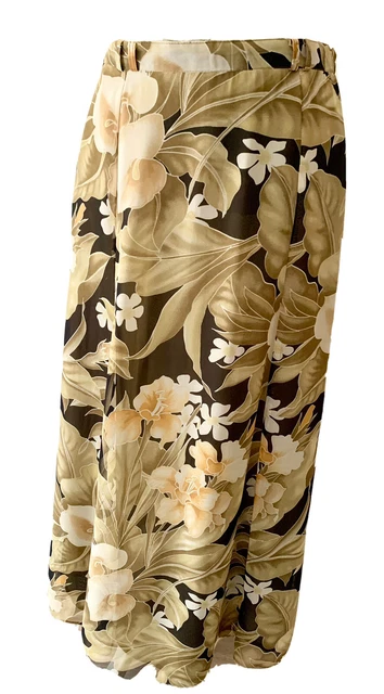 Gonna lunga maxi chiffon vintage anni '90 beige e nero floreale Steilmann taglia 14
