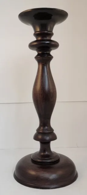 Pottery Barn 16.5" Sphere Turned Wood Pillar Candle Holder Espresso