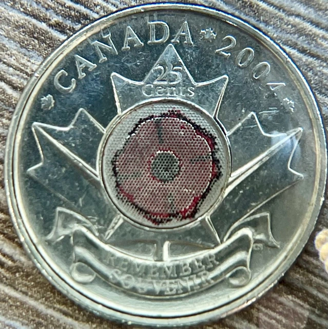 CANADIAN 25 CENT Remembrance Day 2004 2005 Poppy Quarter Die Colour canadian-25-cent-remembrance-day-2004-2005-poppy-quarter-die-colour