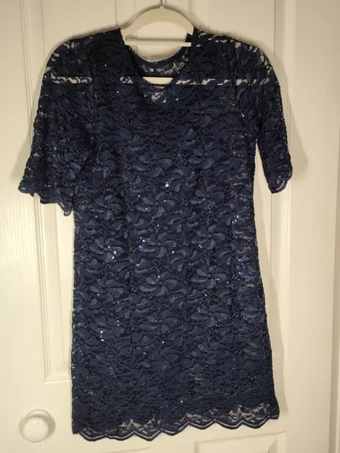 Kim & Co Magical Sequined Lace Lined Tunic Dress Navy new with tags size Medium