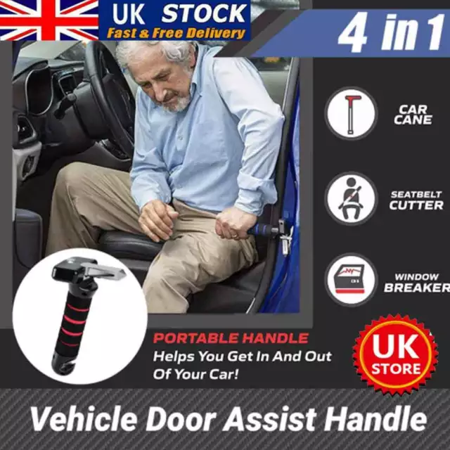 Car Door Handle Disability Elderly Standing Aid Cane & Flashlight Glass Breaker