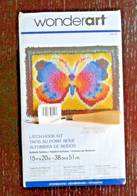 Wonderart Latch Hook Kit BUTTERFLY FANTASY 38 x 51cm & Latch hook tool NEW