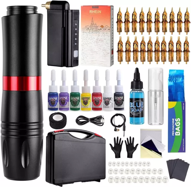 20 pièces HAWINK Kit de stylo de tatouage Machine à pistolet rotatif avec alimen