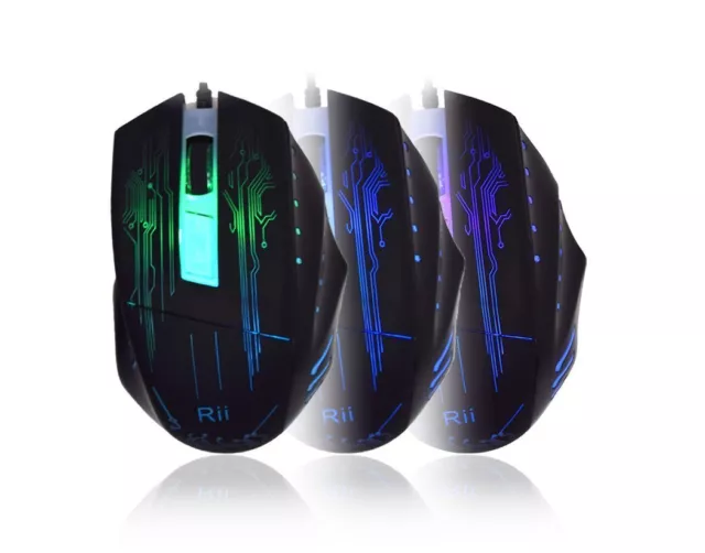 Rii Gaming RK400 - Set tastiera e mouse da gioco, retroilluminazione, cavo USB 3