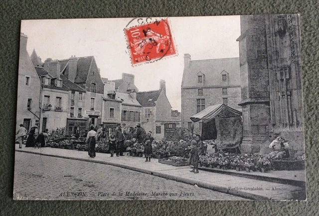 CPA. ALENÇON . 61 - Place de la Madeleine. Marché aux Fleurs. 1908