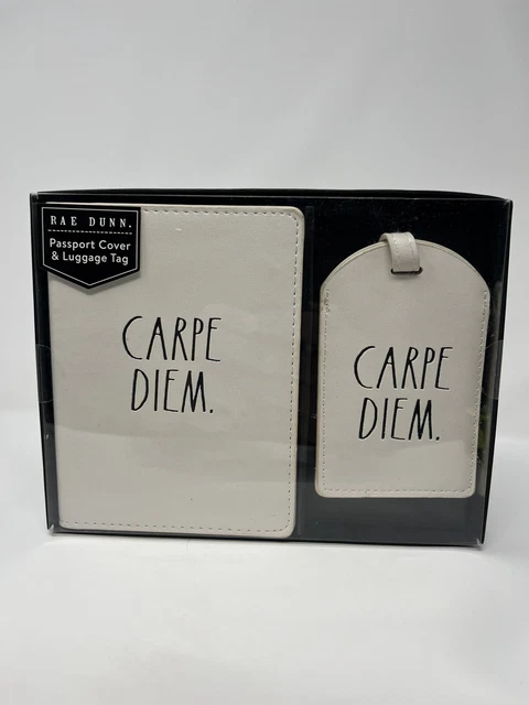 Rae Dunn Travel Passport Holder and Luggage Tag Boxed set “Carpe diem” HTF RAre