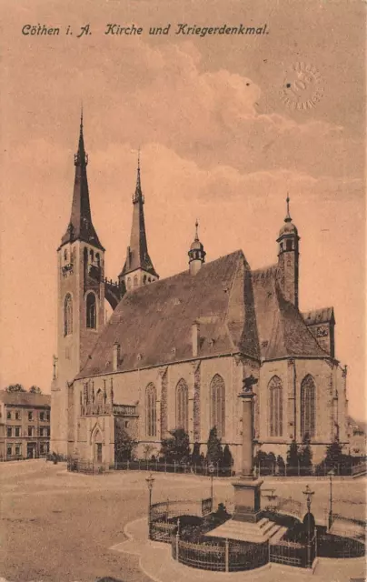 Kirche und Kriegerdenkmal in Cöthen Sachsen-Anhalt Postkarte AK 1925