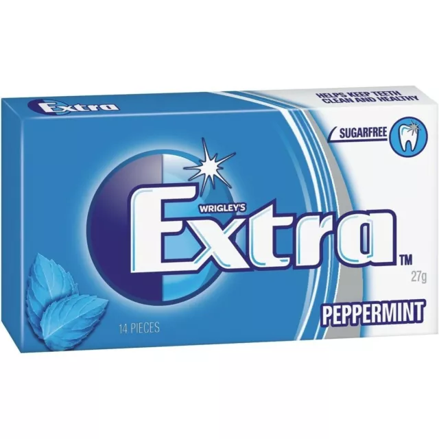 24 x 27g pack Wrigleys Extra Peppermint Sugarfree Chewing Gum Fresh Mint Breath