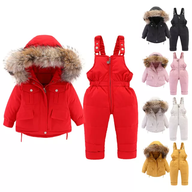 Kids Baby Girls Boys Winter Warm Hooded Coat Down Paraks Jumpsuit Snowsuit Set