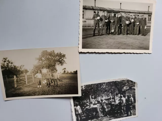 3 x orig. Foto 2 WK Wehrmacht Soldaten Gulaschkanone Hühner fangen Essenausgabe