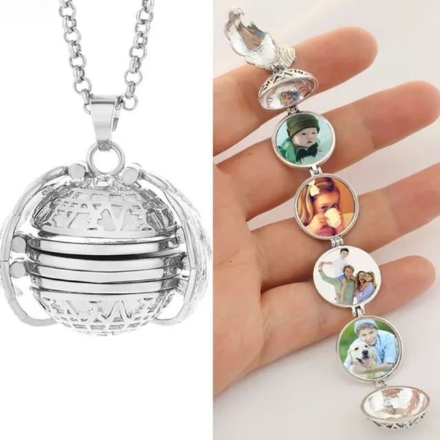 Long Chain Memory Floating Locket Necklace Magic 4 Photo Pendant Angel Wings