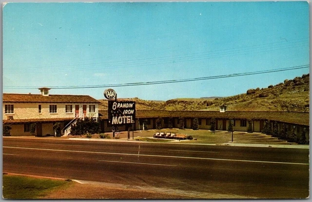 Vintage KINGMAN, Arizona ROUTE 66 Postcard BRANDIN' IRON MOTEL Street View 1960s