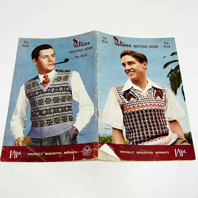 Patons Knitting Book No. R.14 Mens Vintage Knitting Patterns Jumpers Vests