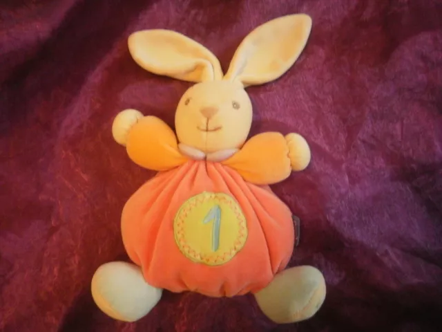 Doudou Hochet LAPIN cercle brodé numero 1 ORANGE ROSE VERT BLEU KALOO