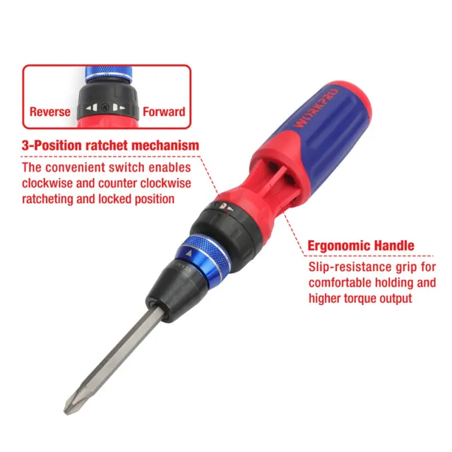 WORKPRO 12-in-1 Ratcheting Multi-Bit Screwdriver Set w/Double End Bits in Handle 3