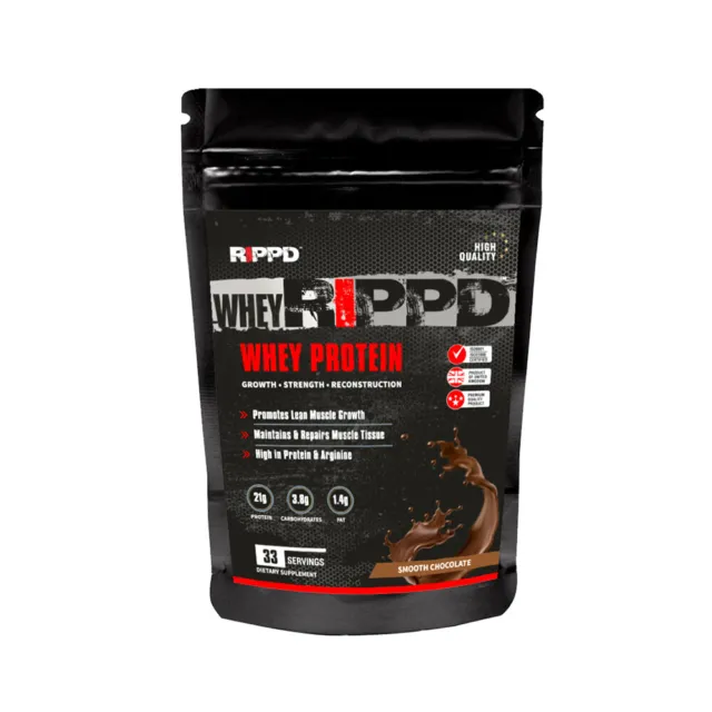 RIPPD Whey Protein 1kg Powder Low Carb High Protein Lean Muscle Shake 33Servings