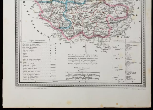 1854 - Département du Tarn - Carte géographique et communale authentique 3