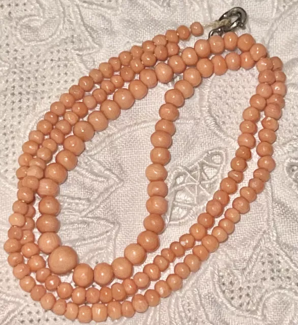 Antique Victorian 18" Necklace Graduated 2-6mm Angel Skin Coral Beads 8 Grams