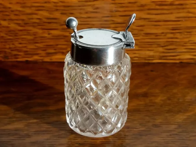 Antique 1907 Birmingham Silver and Cut Glass Mustard Pot with Spoon